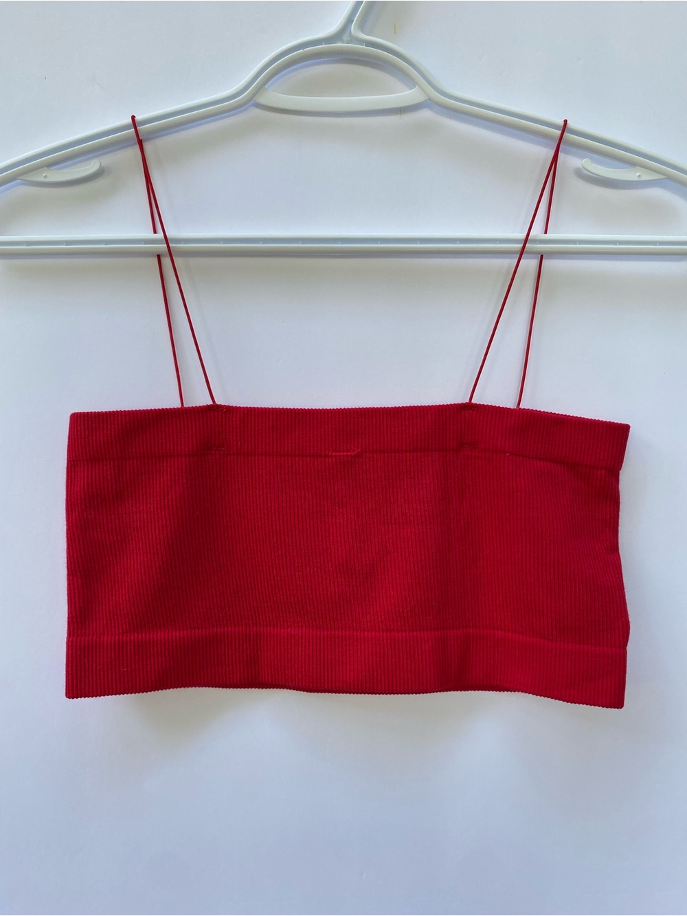 Red Ribbed Spaghetti Strap Crop Top - Picture 3 of 3